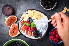 Delicious blueberry and fig yoghurt stock image Delicious blueberry and fig yoghurt stock image