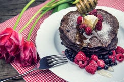 Delicious Chocolate Pancake With Berries Stock Photos