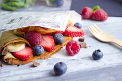 Delicious Crepes Take Away Breakfast strawberry royalty free stock photo Delicious Crepes Take Away Breakfast strawberry royalty free stock photo