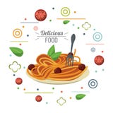 Delicious food italian dish pasta and fork card vector illustration Delicious food italian dish pasta and fork card vector illustration