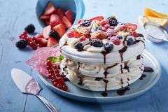 Delicious Pavlova cake with cream and meringue