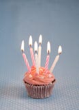 Delicious Pink Birthday Cupcake With Candles Royalty Free Stock Images
