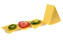 Delicious sandwich of rye bread, cheese, chopped green chili peppers and strawberries royalty free stock image Delicious sandwich of rye bread, cheese, chopped green chili peppers and strawberries royalty free stock image