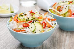 Delicious Thai Salad With Vegetables, Rice Noodles And Chicken Royalty Free Stock Photography