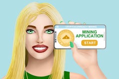Demande de concept d'exploitation de cryptocurrency Belle fille tirée sur le fond lumineux Illustration illustration stock Demande de concept d'exploitation de cryptocurrency Belle fille tirée sur le fond lumineux Illustration illustration stock