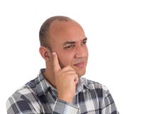 Demi profil de l'homme regardant avec le doute Chauves latino-américains, images stock Demi profil de l'homme regardant avec le doute Chauves latino-américains, images stock