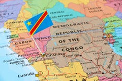 The Democratic Republic of the Congo flag pin on map Stock Images The Democratic Republic of the Congo flag pin on map Stock Images