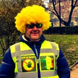 Demonstratiesystemen tijdens een protest in gele vesten royalty-vrije stock fotografie Demonstratiesystemen tijdens een protest in gele vesten royalty-vrije stock fotografie
