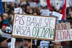 The demonstration of the Committee of the Defence of the Democracy KOD for free media /wolne media/ and democracy against PIS g stock photo The demonstration of the Committee of the Defence of the Democracy KOD for free media /wolne media/ and democracy against PIS g stock photo