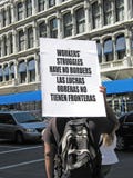 Demonstrator's sign in workers' protest in Manhattan royalty free stock photography Demonstrator's sign in workers' protest in Manhattan royalty free stock photography