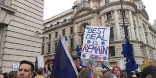 A demonstração do referendo de Londres Brexit marcha fotografia de stock royalty free A demonstração do referendo de Londres Brexit marcha fotografia de stock royalty free