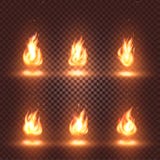 den abstrakta realistiska uppsättningen för brandflammabilder på rutig bakgrund, brasa undertecknar samlingen på den mörka bakgru royaltyfri illustrationer den abstrakta realistiska uppsättningen för brandflammabilder på rutig bakgrund, brasa undertecknar samlingen på den mörka bakgru royaltyfri illustrationer