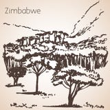 Den afrikanska sikten skissar stock illustrationer Den afrikanska sikten skissar stock illustrationer