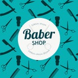 Den Barber Shop eller frisörbakgrundsuppsättningen med frisering scissors och att raka borsten, rakkniven, hårkammen för mansalon vektor illustrationer Den Barber Shop eller frisörbakgrundsuppsättningen med frisering scissors och att raka borsten, rakkniven, hårkammen för mansalon vektor illustrationer