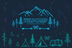 Den drog handen skissar den campa symbolsuppsättningen vektor illustrationer Den drog handen skissar den campa symbolsuppsättningen vektor illustrationer