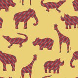 Den elefant-, alligator-, giraff-, noshörning- och flodhästvektorn Sömlös modellbakgrund Royaltyfri Bild Den elefant-, alligator-, giraff-, noshörning- och flodhästvektorn Sömlös modellbakgrund Royaltyfri Bild
