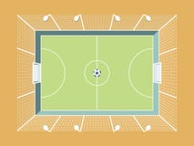Den fäktade fotboll-/fotbollgraden med belysning och förtjänar Stadssportfält Fotografering för Bildbyråer Den fäktade fotboll-/fotbollgraden med belysning och förtjänar Stadssportfält Fotografering för Bildbyråer