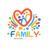 Den färgrika lyckliga familjlogoen med abstrakt folk i hjärta formar vektor illustrationer Den färgrika lyckliga familjlogoen med abstrakt folk i hjärta formar vektor illustrationer