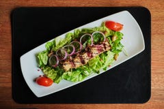 den grillade laxen täckte i sesamsallad med bulgur och grönsaker royaltyfri fotografi den grillade laxen täckte i sesamsallad med bulgur och grönsaker royaltyfri fotografi