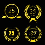 Den guld- lagerkransen 25 år ställde in - jubileum vektor illustrationer Den guld- lagerkransen 25 år ställde in - jubileum vektor illustrationer