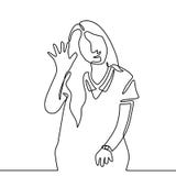 Den gulliga linjen teckning för flicka en säger hälsningar och hi till åhörare Utdragen minimalist design för fortlöpande hand royaltyfri illustrationer Den gulliga linjen teckning för flicka en säger hälsningar och hi till åhörare Utdragen minimalist design för fortlöpande hand royaltyfri illustrationer