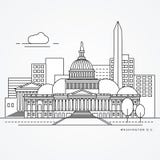 Den linjära illustrationen av Washinton DC, USA sänker en linje stil Störst gränsmärke - Kapitolium royaltyfri illustrationer Den linjära illustrationen av Washinton DC, USA sänker en linje stil Störst gränsmärke - Kapitolium royaltyfri illustrationer