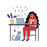 Den lyckade flickafreelanceren arbetar hemma också vektor för coreldrawillustration stock illustrationer Den lyckade flickafreelanceren arbetar hemma också vektor för coreldrawillustration stock illustrationer