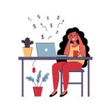Den lyckade flickafreelanceren arbetar hemma också vektor för coreldrawillustration royaltyfri illustrationer Den lyckade flickafreelanceren arbetar hemma också vektor för coreldrawillustration royaltyfri illustrationer