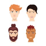 Den olika uppsättningen för Hipstermanframsidor med stilfulla skägg och frisyrer isolerade Avatarssamlingen vektor illustrationer Den olika uppsättningen för Hipstermanframsidor med stilfulla skägg och frisyrer isolerade Avatarssamlingen vektor illustrationer