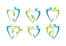 dental care logo, dentist illustration health people nature symbol set design vector