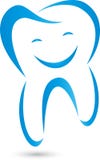 Dente com sorriso, dente no azul, logotipo da odontologia, dente e logotipo dos cuidados dentários, ícone do dente ilustração do vetor Dente com sorriso, dente no azul, logotipo da odontologia, dente e logotipo dos cuidados dentários, ícone do dente ilustração do vetor
