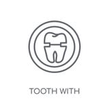dente con l'icona lineare della radice metallica Dente moderno del profilo con illustrazione vettoriale dente con l'icona lineare della radice metallica Dente moderno del profilo con illustrazione vettoriale