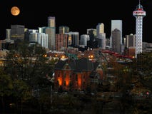 Denver cityscape. Moon rise over Denver Denver cityscape. Moon rise over Denver