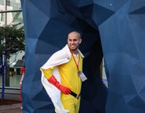 Denver, Colorado, USA - July 1, 2017: Male in costume for Denver Comic Con royalty free stock photo Denver, Colorado, USA - July 1, 2017: Male in costume for Denver Comic Con royalty free stock photo