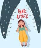 Depression. She cries and she`s scared. Bad mood, pessimism. The fear in the jaws of the monster. Trouble, mental disorder Vector vector illustration Depression. She cries and she`s scared. Bad mood, pessimism. The fear in the jaws of the monster. Trouble, mental disorder Vector vector illustration
