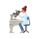 Der Laborassistent, der durch Mikroskop, Wissenschaftler im medizinischen Labor tut Forschung schaut, vector Illustration an lizenzfreie abbildung Der Laborassistent, der durch Mikroskop, Wissenschaftler im medizinischen Labor tut Forschung schaut, vector Illustration an lizenzfreie abbildung