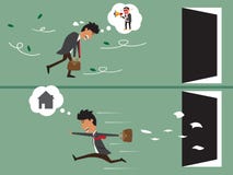 Der müde KarikaturGeschäftsmann sehr gehen zu arbeiten Lizenzfreie Stockfotografie Der müde KarikaturGeschäftsmann sehr gehen zu arbeiten Lizenzfreie Stockfotografie