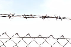 Der Stacheldraht in zwei Reihen als Schutz gegen nicht autorisierten Eintritt in privates Gebiet lizenzfreies stockbild Der Stacheldraht in zwei Reihen als Schutz gegen nicht autorisierten Eintritt in privates Gebiet lizenzfreies stockbild