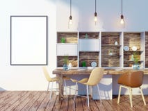 Derisione della parete interna della cucina e della sala da pranzo su su fondo bianco, 3D rappresentazione, illustrazione 3D illustrazione di stock Derisione della parete interna della cucina e della sala da pranzo su su fondo bianco, 3D rappresentazione, illustrazione 3D illustrazione di stock