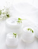 Dermatology herbal cosmetic cream with flowers hygienic skincare product stock photography Dermatology herbal cosmetic cream with flowers hygienic skincare product stock photography