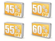 Descuente el icono de la venta 3d del 45% el 50% el 55% el 60% en el fondo blanco libre illustration Descuente el icono de la venta 3d del 45% el 50% el 55% el 60% en el fondo blanco libre illustration