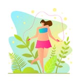 Desenhos animados da corda de salto da menina da ilustração do vetor ilustração stock Desenhos animados da corda de salto da menina da ilustração do vetor ilustração stock