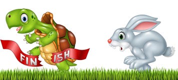 Desenhos animados uma vitória da tartaruga a raça contra um coelho ilustração do vetor Desenhos animados uma vitória da tartaruga a raça contra um coelho ilustração do vetor