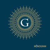 Monogram sign isolated. Linear drawing of rays of the sun. Vintage style of the image. royalty free illustration Monogram sign isolated. Linear drawing of rays of the sun. Vintage style of the image. royalty free illustration