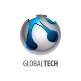 Design för begrepp för logo för teknologi för sammanlänkning för Digital sfär global tredimensionell stil 3D Grafisk mallbestånds stock illustrationer Design för begrepp för logo för teknologi för sammanlänkning för Digital sfär global tredimensionell stil 3D Grafisk mallbestånds stock illustrationer