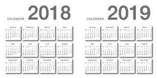 Design för mall för design för vektor för färgrik kalender för år 2018 och för år 2019 horisontalenkel och ren, 8 royaltyfri illustrationer Design för mall för design för vektor för färgrik kalender för år 2018 och för år 2019 horisontalenkel och ren, 8 royaltyfri illustrationer