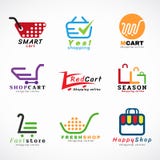 Design för uppsättning för vektor för logo för shoppingvagn och för logo för shoppingpåsar grafisk vektor illustrationer Design för uppsättning för vektor för logo för shoppingvagn och för logo för shoppingpåsar grafisk vektor illustrationer