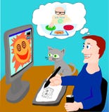 The designer works, thinking about editor royalty free illustration The designer works, thinking about editor royalty free illustration