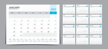 Desk calendar 2023 Set, Monthly calendar template for 2023 year. Week Starts on Sunday. Wall calendar 2023 in a minimalist style,