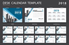Desk calendar 2018 template, blue cover design vector illustration Desk calendar 2018 template, blue cover design vector illustration
